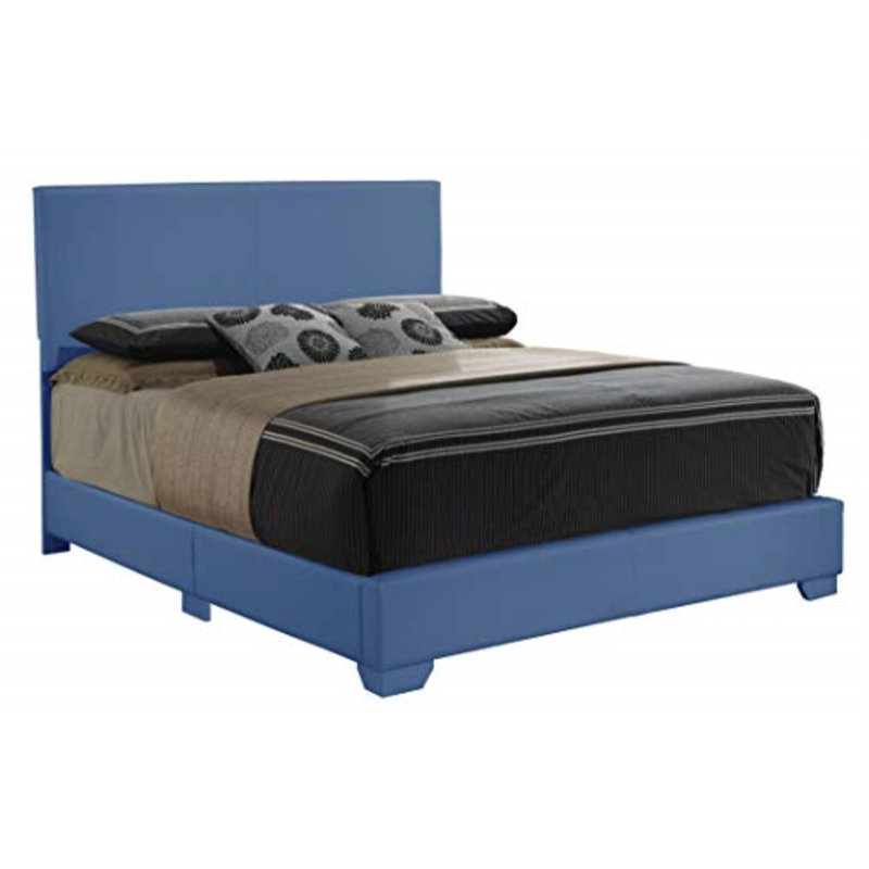 Upholstered Low Profile Standard Bed, Full, Blue