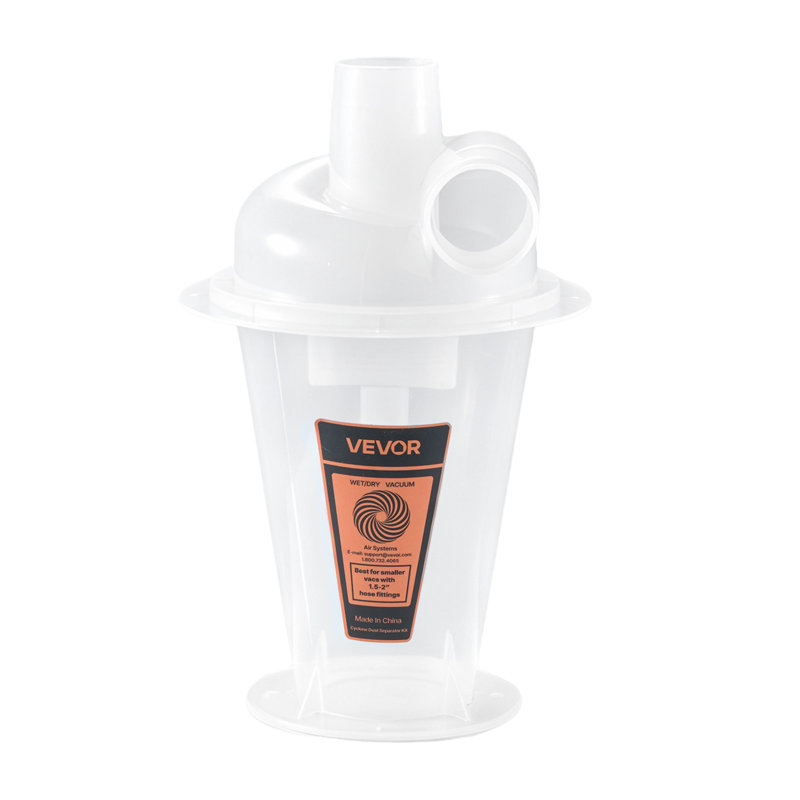 Ensemble de séparateur de poussière Cyclone, collecteur de poussière de 5 cm de diamètre extérieur en polypropylène translucide, idéal pour le travail du bois et les aspirateurs eau et poussière d'atelier, compatible avec divers seaux (non inclus), avec adaptateur coudé, visserie et joint d'étanchéité.