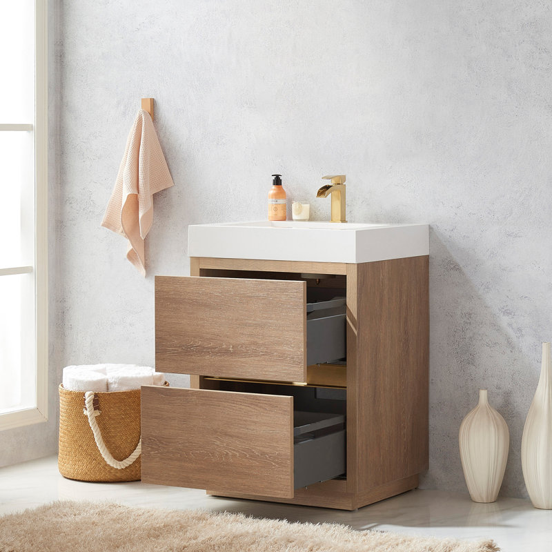 Ensemble de meuble-lavabo simple 24 po Beira, Chêne nord-américain, Blanc
