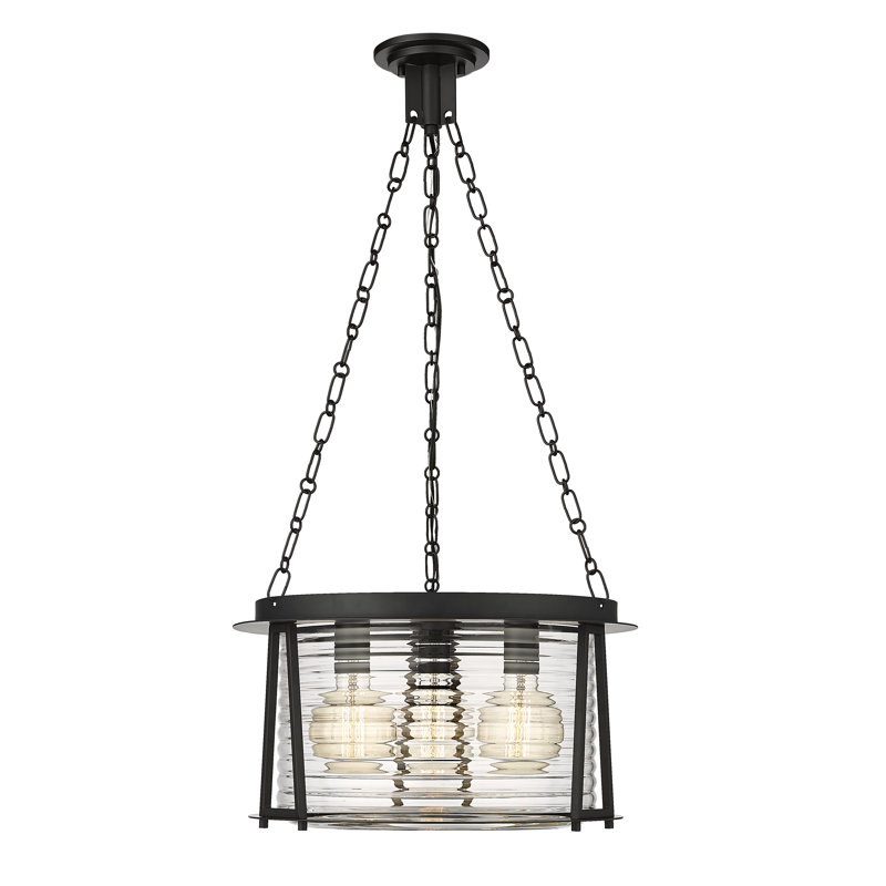 Luminaire suspendu cylindrique unique à 3 lumières Ajiah, Noir mat