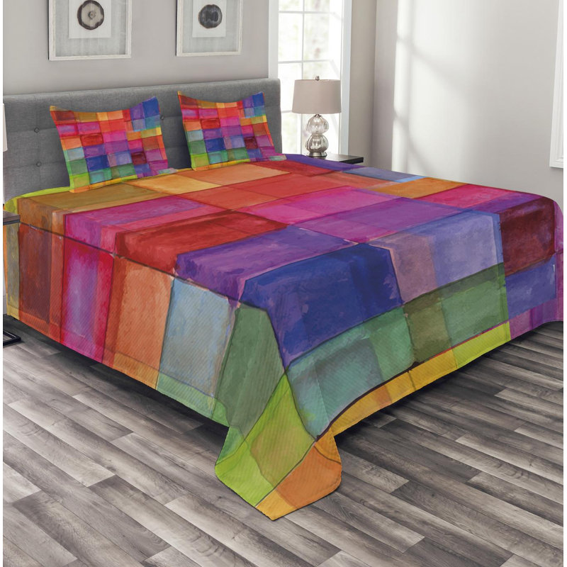 Modern & Contemporary Geometric Shapes Coverlet, Queen Coverlet + 2 Shams