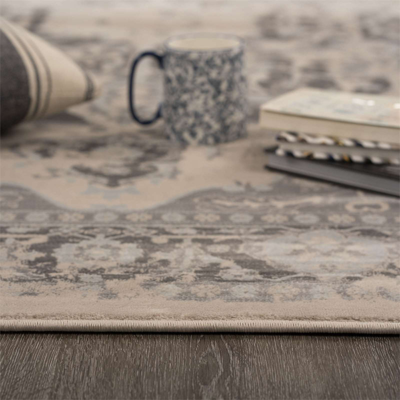 Tapis bleu à motif floral Rundle, Rectangle 8 pi x 10 pi