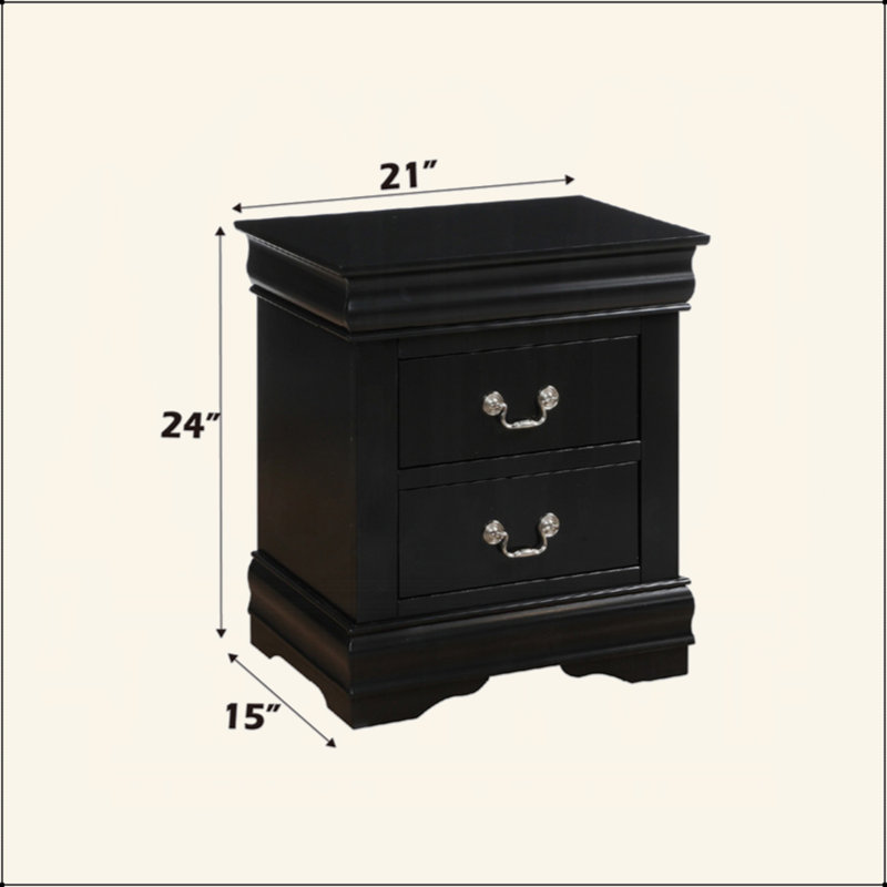 Table de chevet en pin massif avec 2 tiroirs au fini noir, Noir