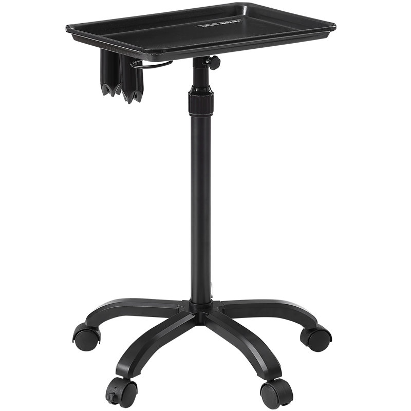 Black Adjustable Rolling Salon Tray Cart with Cold-Rolled Plate