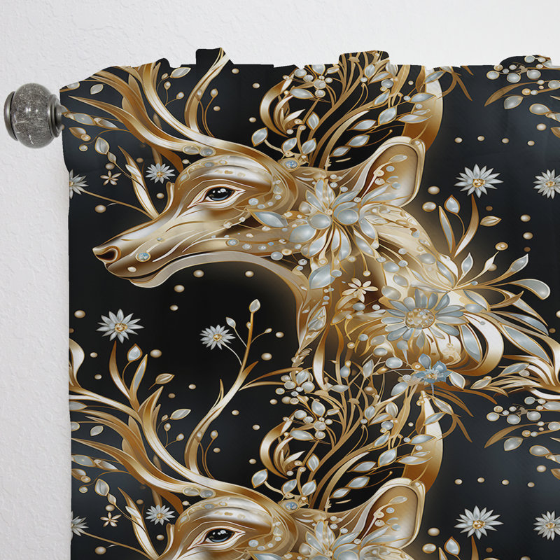 Motif de cerf animal noir doré - Rideau de marbre abstrait - Velours obscurcissant - 1 panneau, L 52 po x L 120 po