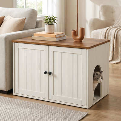 Cat Litter Box Cabinet, Superfast Toolless Assembly, Cat Cabinet, White And Brown