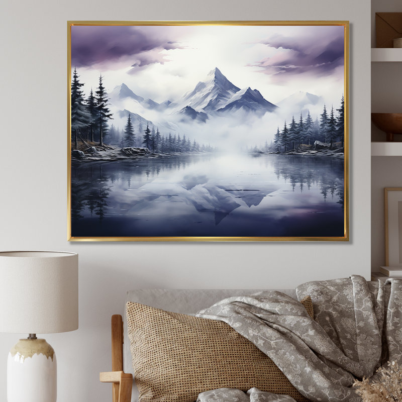 Snowy Mountain Peak III sur toile, H 24 po x l 32 po x P 1 po, Cadre flottant doré