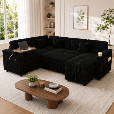 Canapé-lit modulaire en U 100 po avec rangement Corduroy
