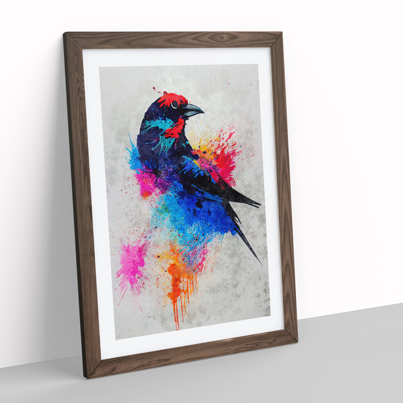 Paint Splash Bird No.3 - Framed Print, 34cm H x 25cm W x 2cm D, Walnut