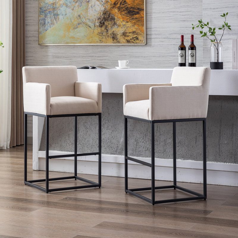 Tabouret Datia, Tabouret de bar (siège d'une hauteur de 30,75 po), Polyester crème / cadre noir