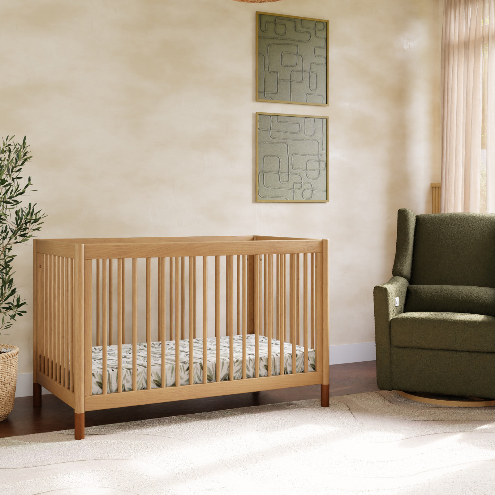 Gelato Pine 4-in-1 Convertible Crib, Honey/Vegan Tan Leather