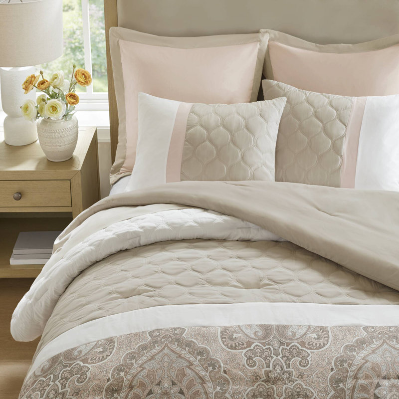 Keller 8 Piece Comforter Set, Blush, Queen Comforter + 7 Additional Pieces