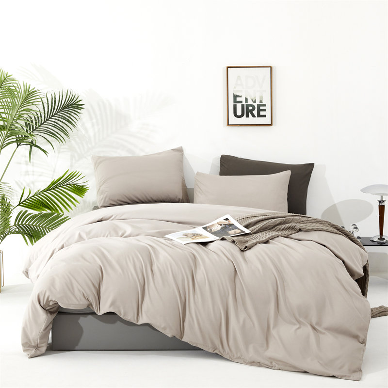 Solid Color Comforter Light Color 3 PCs Bedding Set Pure Color Bed Comforter Set, Full Comforter + 2 Pillowcases, Light Khaki