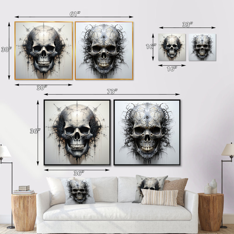 Art of the Skull - Ensemble de 2 collages carrés, Cadre flottant noir, H 36 po x l 73 po