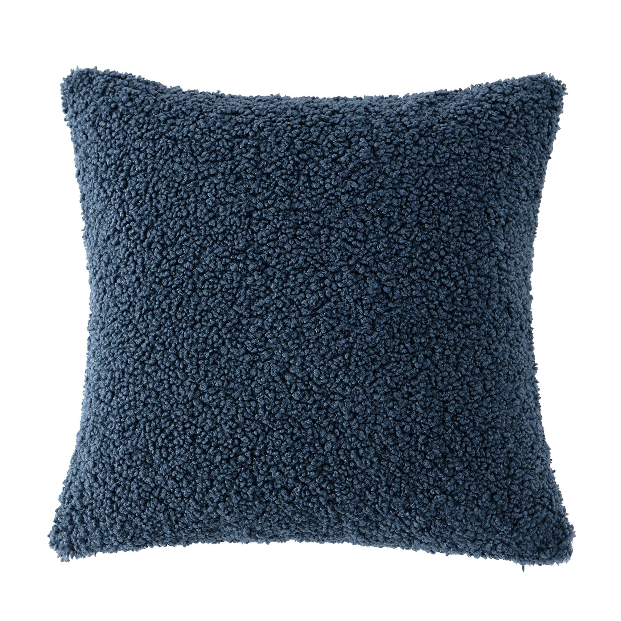 Teddy Soft Plush Textured Boucle Cozy Fluffy Classic Chic Modern Rustic Decorative Pillow, Midnight Blue, 18"H x 18"W