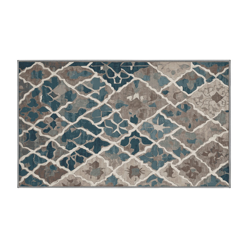 Machine Washable Gray Area Rug, Rectangle 7' x 9'