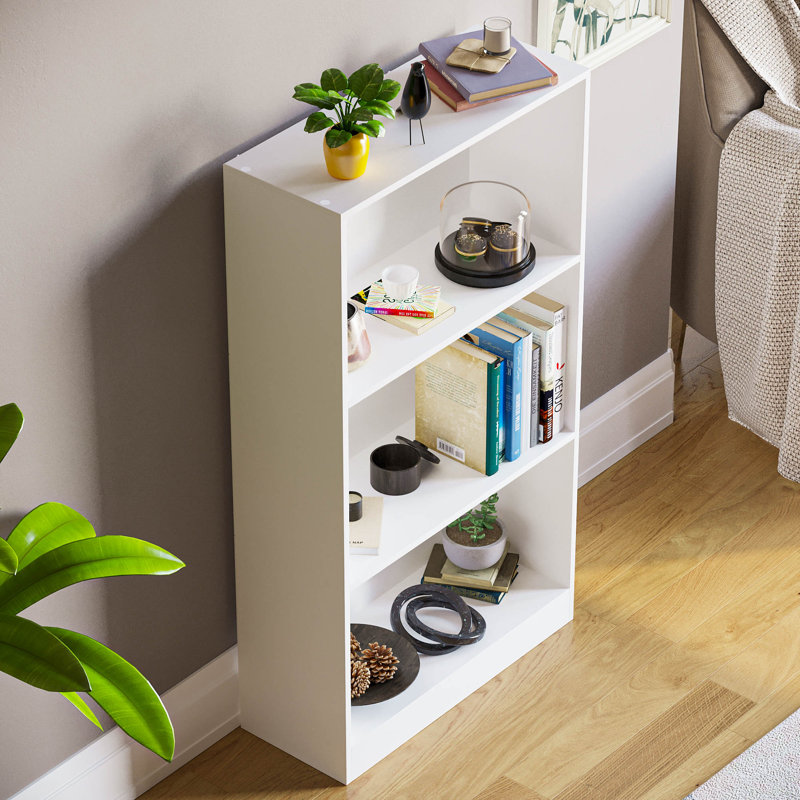 Modern Manufactured Wood Bookcase, White, (3 Shelves) 108cm H x 60cm W x 24cm D