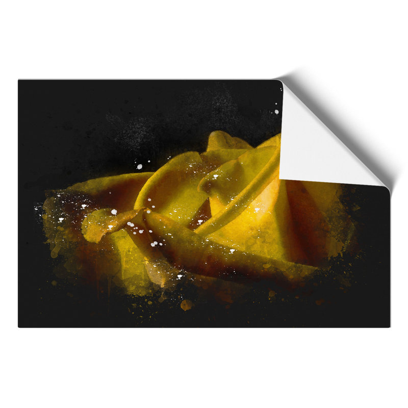 Yellow Rose Flower Paint Splash - Frameless Print, 21cm H x 30cm W x 0.1cm D