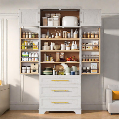 Grand garde-manger de style campagnard avec tablettes et tiroirs réglables
