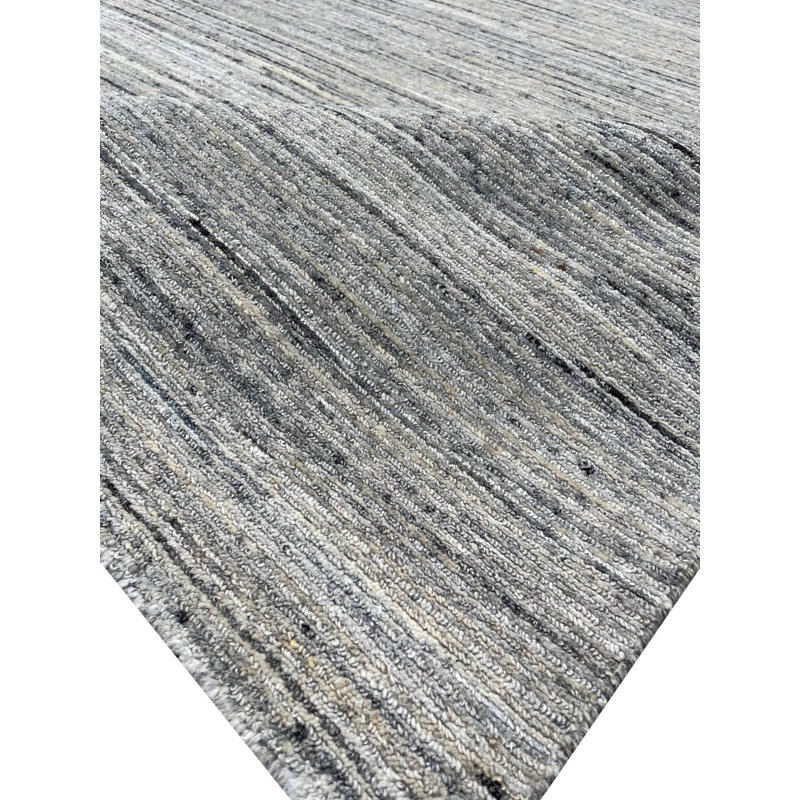 Tapis ivoire en laine noué à la main à texture géométrique moderne et subtil, 10 pi x 14 pi