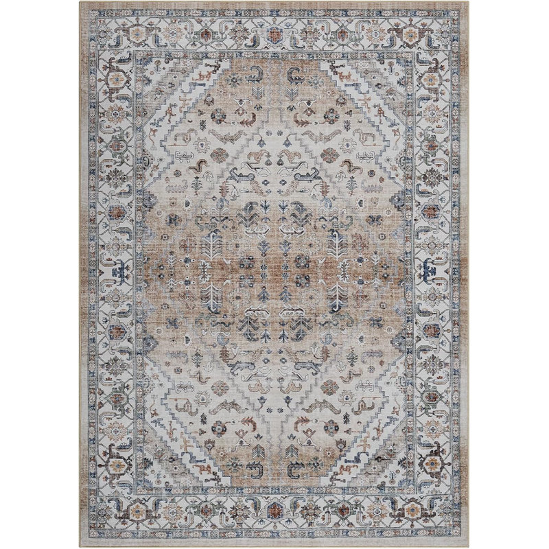 Machine Washable Ft Vintage Floral Printed Runner Rug, Non-Slip for Hallway, Entryway, Kitchen (Gray), Rectangle 5' x 7'