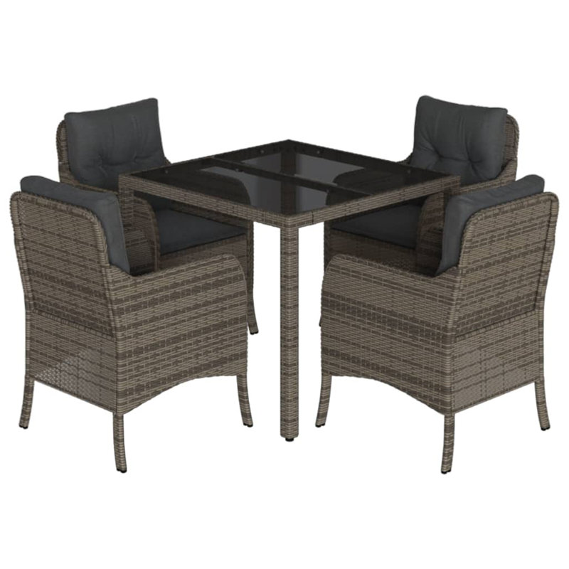  Garden Dining Set Grey PE Rattan Seats 4 Removable Covers, Gray, Dark Gray