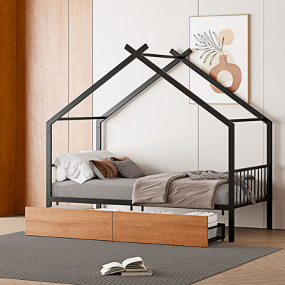 Metal Bed with Two Drawers Bed Frame