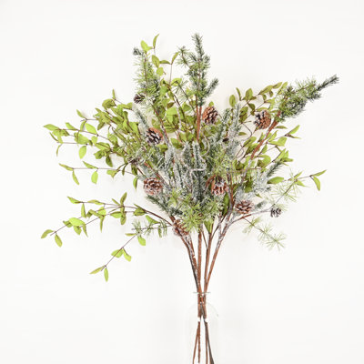 36" Artificial Winter Frosted Pine Needle Cedar Branch For Vase Filler, Farmhouse Greenery Leaves Twig Long Stem Floral Bulk Bouquet For Wedding Christmas Party Home Office Table Centerpiece Shelf Decorations