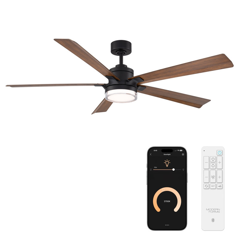 Radiant 5-Blade Smart Ceiling Fan With Integrated Dimmable LED Light and Bluetooth Remote Control Included, Selectable Color Temperature (2700K, 3000K, 3500K, 4000K)