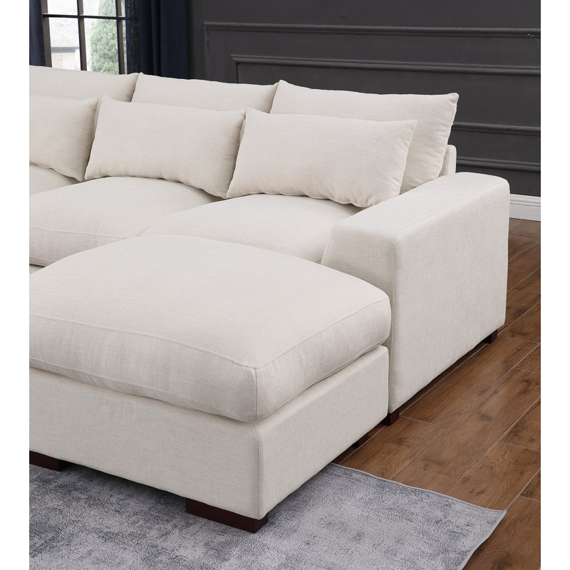Nyerere 123.24" Upholstered Sectional, Beige Linen Blend