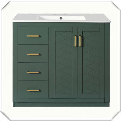 Luxurious Solid Wood Freestanding Bathroom Vanity With Ceramic Sink Drawers Soft-Closing Doors