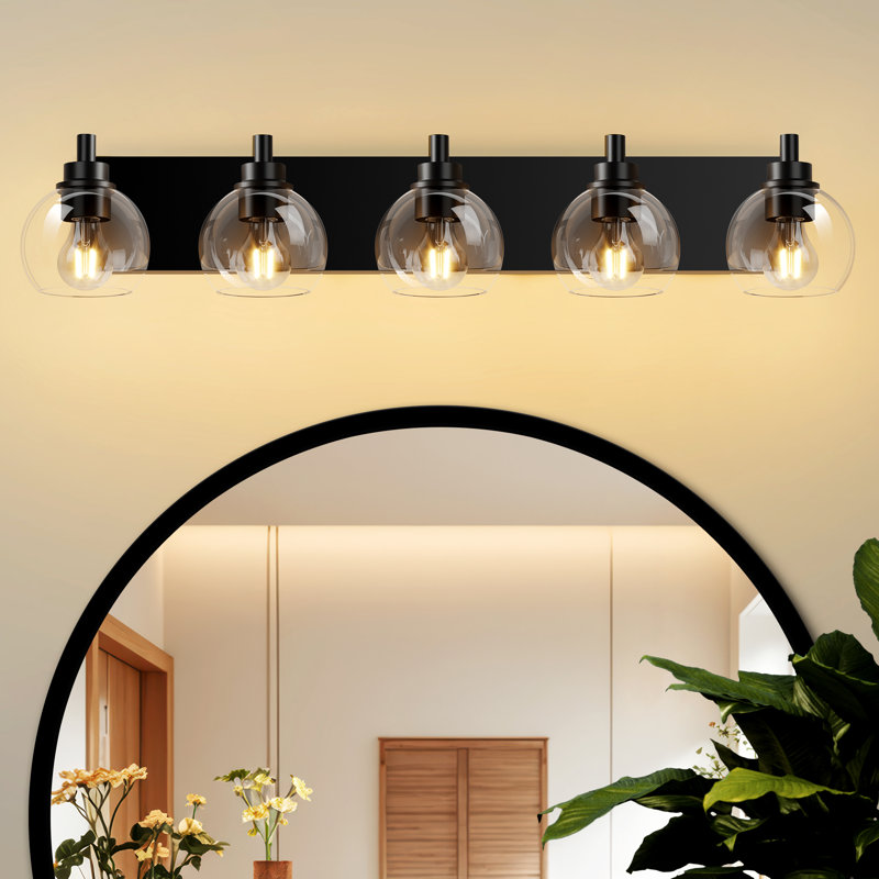 Luminaires de salle de bain, miroir de meuble-lavabo noir mat, appliques murales modernes de 41 po avec abat-jour en verre transparent, appliques murales de salle de bain pour le couloir de la cuisine du miroir