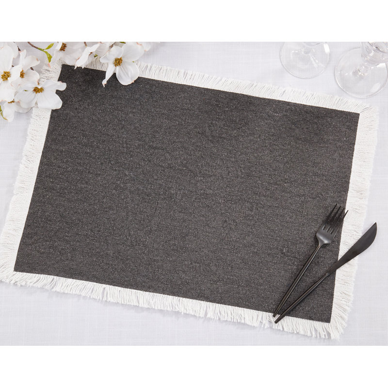 Kiwi Green Cotton Placemats with Fringe Border, Set of 4