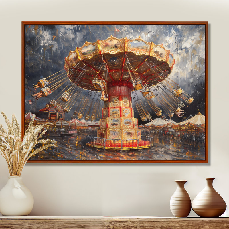 «Carousel Amusement Parks Adventure III - Décoration murale parcs d'attractions, Cadre flottant brun, H 24 po x l 32 po