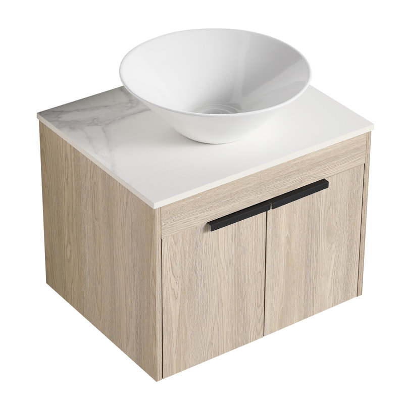 Meuble-lavabo moderne 24 po avec lavabo en céramique et fixation murale
