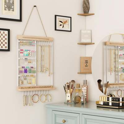 Organisateur de bijoux suspendu et rangement, support à boucles d'oreille à 5 niveaux pour porte-bijoux, support mural, blanc