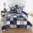 Checkerboard Indigo Cotton Quilted Patchwork Quilt Set-95751627