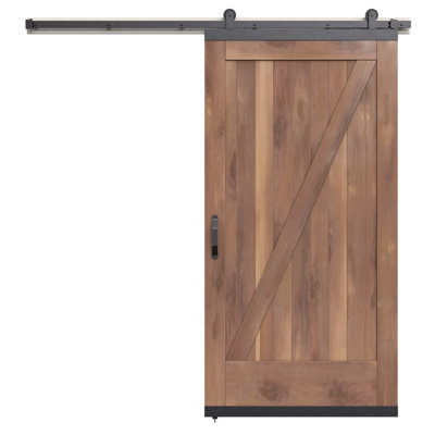 Karona Z Design Walnut Wood Sliding Barn Door with Hardware Kit