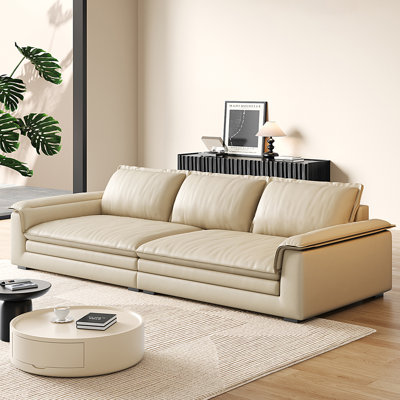 Khaki Genuine Leather Modular Sofa
