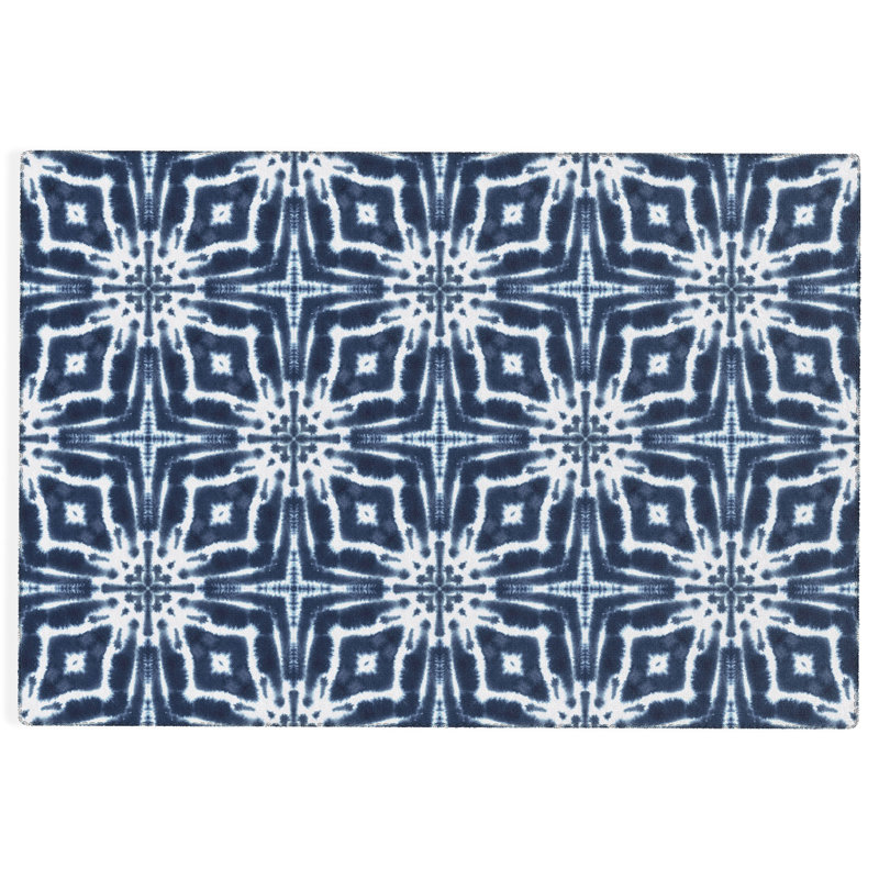Tapis d'extérieur rectangulaire tissé à plat en polyester / chenille bleu floral, Rectangle 8 pi x 12 pi