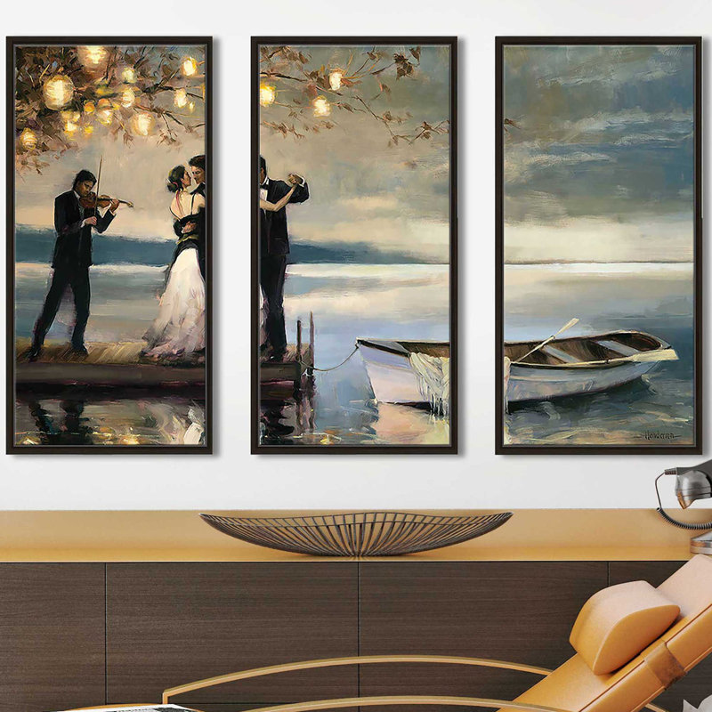 Twilight Romance - 3 pièces, peinture sur toile à cadre flottant, L 52,5 po x H 33,5 po