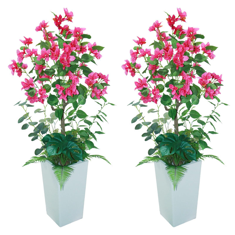 2Pack Artificial Bougainvillea Tree with Flowers, 4FT Faux Plants in Potted Indoor Bougainvillea Plant, Blooming Topiary Tree Lifelike Faux Plants for Home Porch Patio Decoration