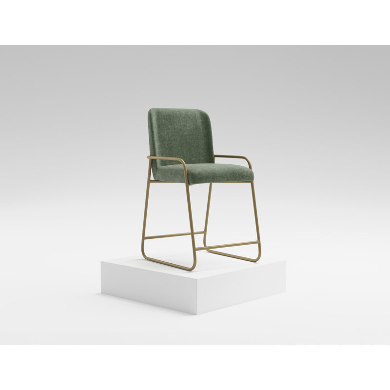 Tabouret de bar rembourré Rudy, Olive, Tabouret de comptoir (siège d'une hauteur de 24 p