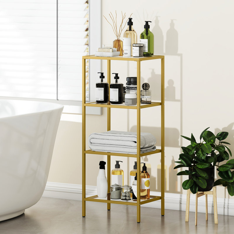 HOMCOM 4-Tier Shelving Unit Modern Glass Shelf Bookshelf for Home Black, Gold
