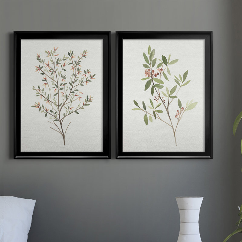"Single Sprig III", ensemble de 2 impressions sur toile encadrées, Cadre noir, H 36,5 po x l 26,5 po x P 1,25 po