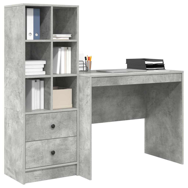 Desk With Storage With Drawer 2 Pcs 90 X 50 X 76 Cm, Concrete Grey