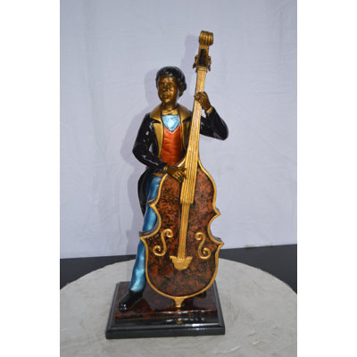 Musician Playing His Cello Bronze Statue -  Size: 8"L x 10"W x 23"H.