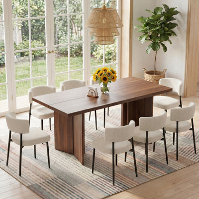 Amiliana 9-Piece Rectangular Dining Table Set, Dining Table With 8 Upholstered White Dining Chairs, Modern Minimalist Dinette Set For Kitchen Dining Room