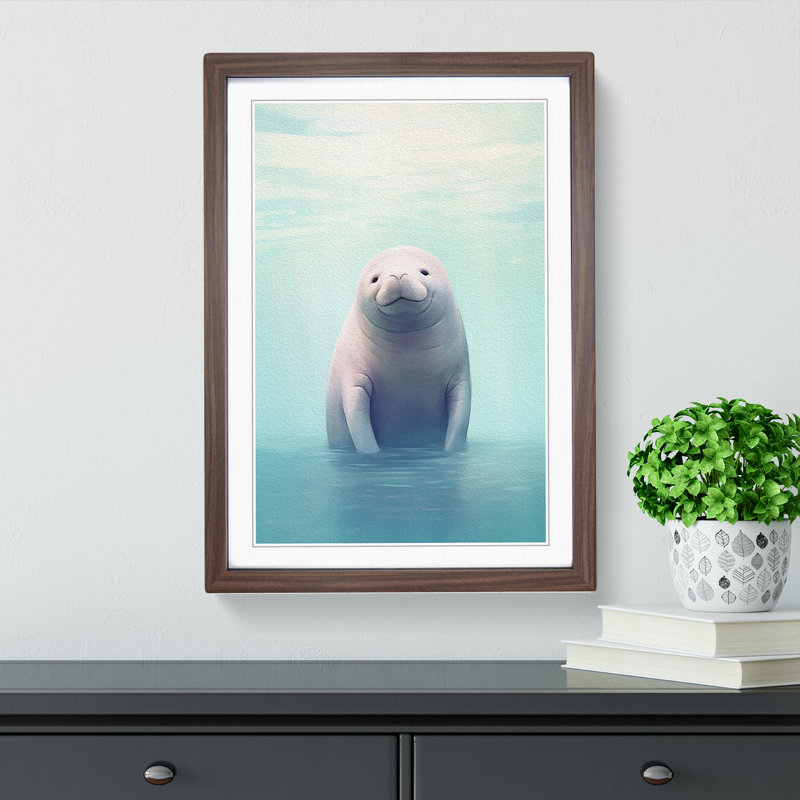 Manatee Minimalism Art - Framed Print, Walnut, 34cm H x 25cm W x 2cm D