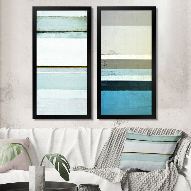 «Blue Meets Brown Modern Art III», ensemble de 2 peintures sur toiles, H 40 po x l 40 po x P 1 po, Cadre photo noir